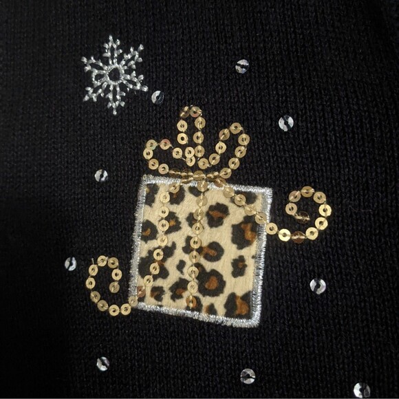 Christmas Sweater Vest Womens L Large Santa Cheetah Zebra Cardigan Reindeer Snow - Picture 6 of 10